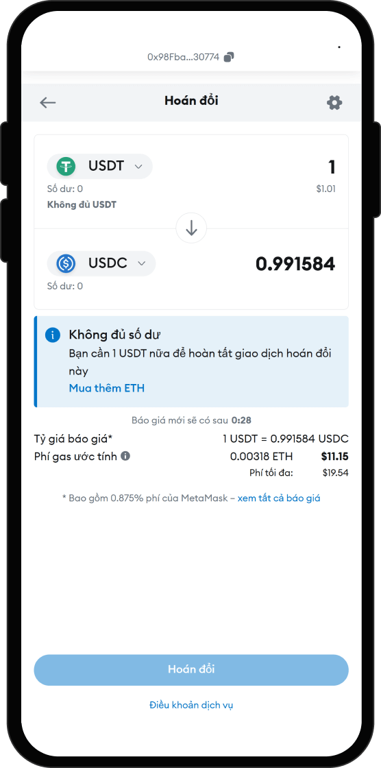 Hoán đổi USDT lấy Rain