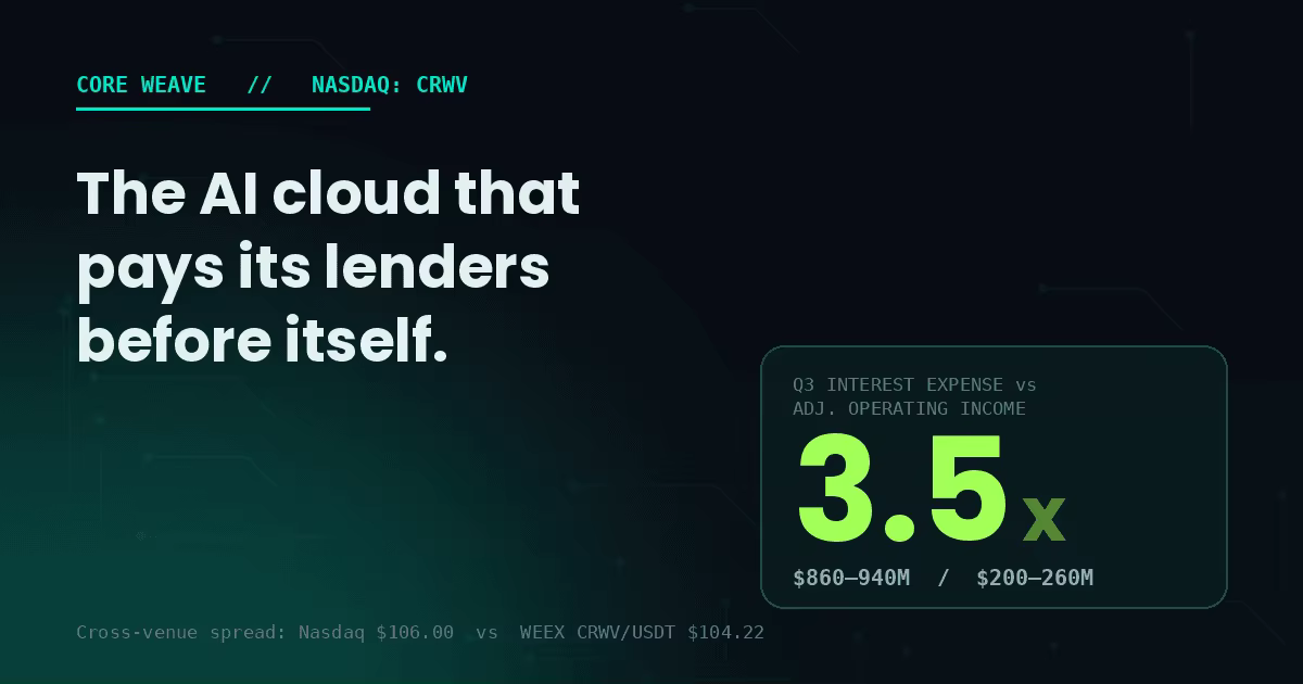 Акции CoreWeave (CRWV): долговая нагрузка ИИ-трейдинга — и как торговать ими 24/7
