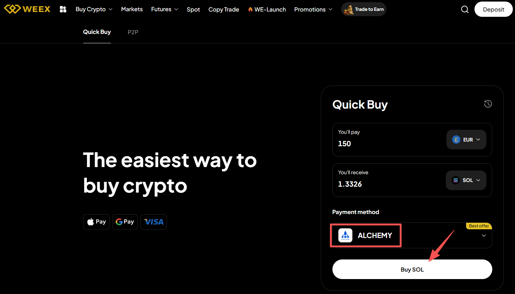 Passo 3: Como comprar SOL com EUR em WEEX? Versão Web