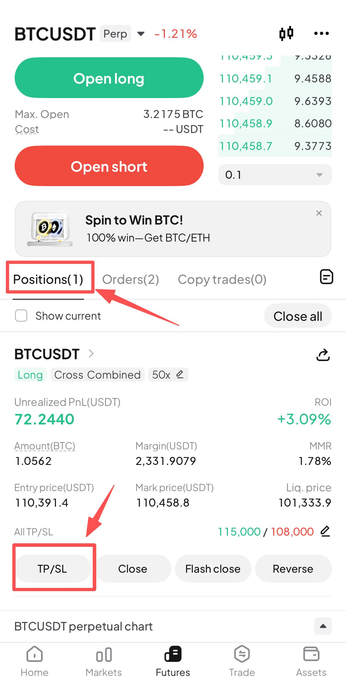 WEEX: Funciones de take profit y stop loss de la posición