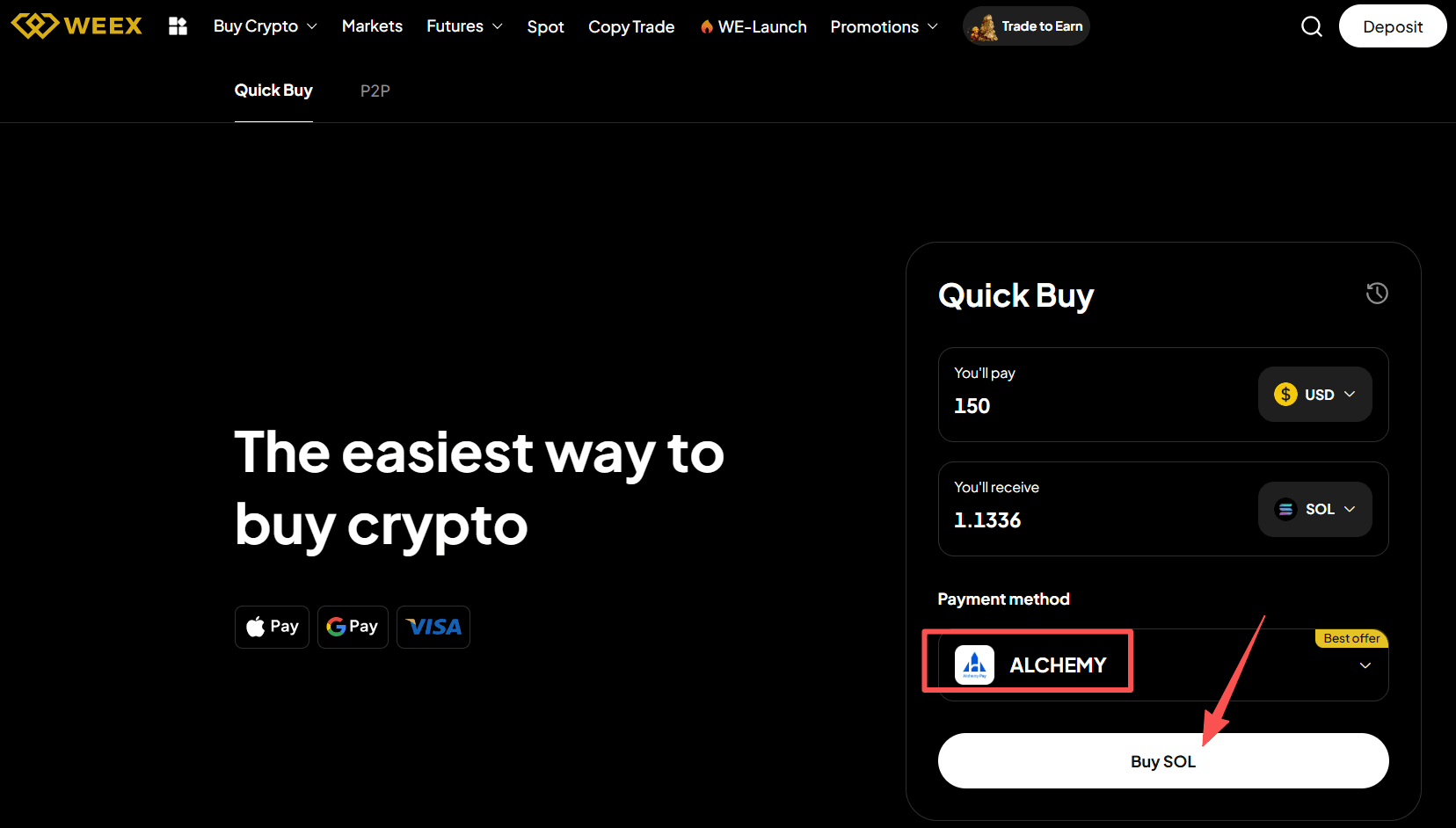 Paso 3: ¿Cómo comprar SOL con USD en WEEX OTC? Versión web