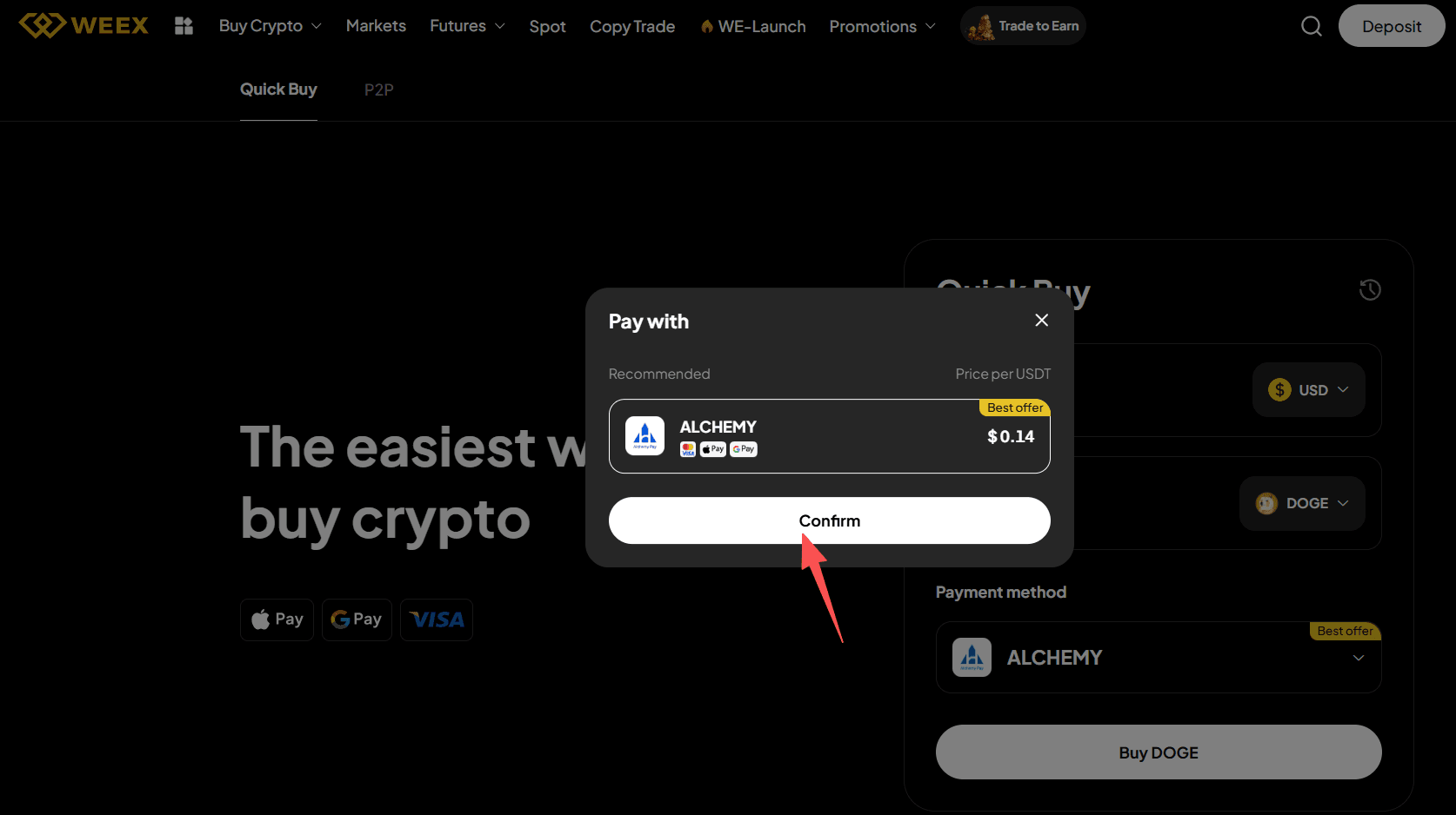 Paso 2: Cómo comprar DOGE con USD en WEEX OTC? Versión web