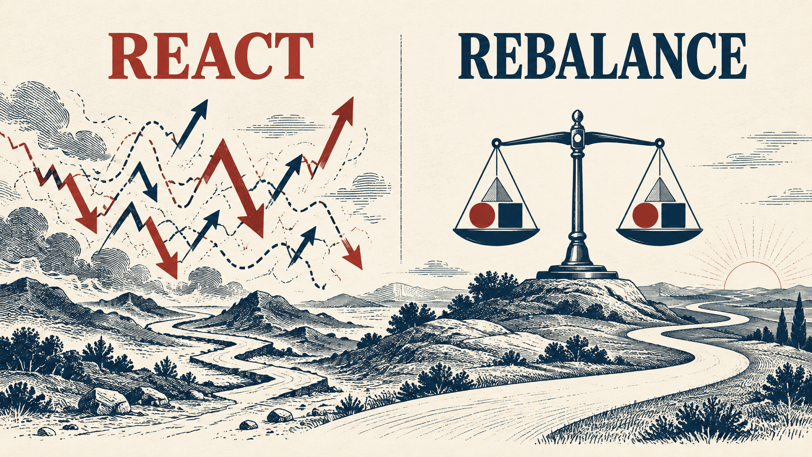 comparison between reacting emotionally to volatility and rebalancing a long-term investment plan