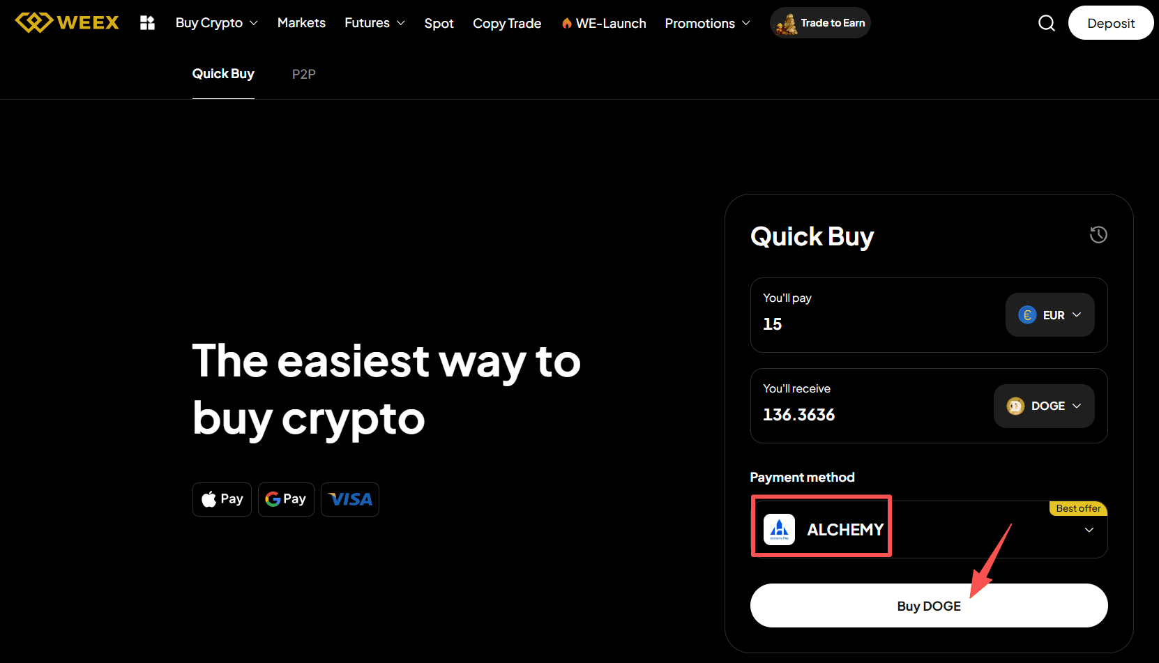 Paso 3: ¿Cómo comprar DOGE con EUR en WEEX?Versión web