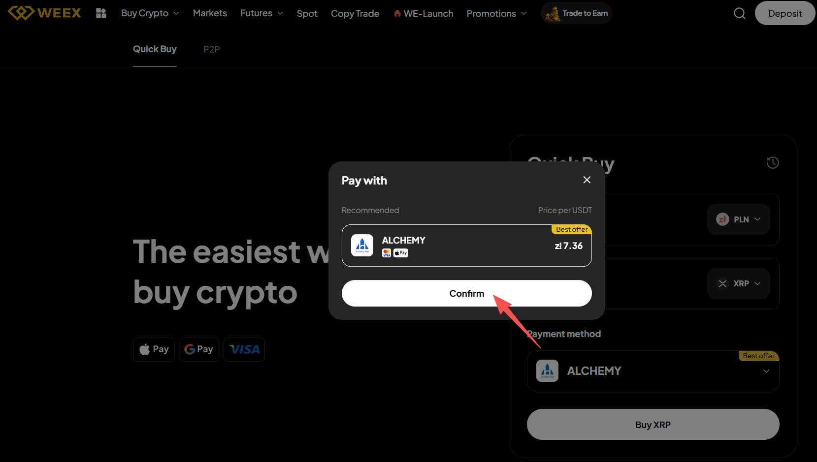 Paso 2: ¿Cómo comprar XRP con PLN en WEEX OTC? Versión web