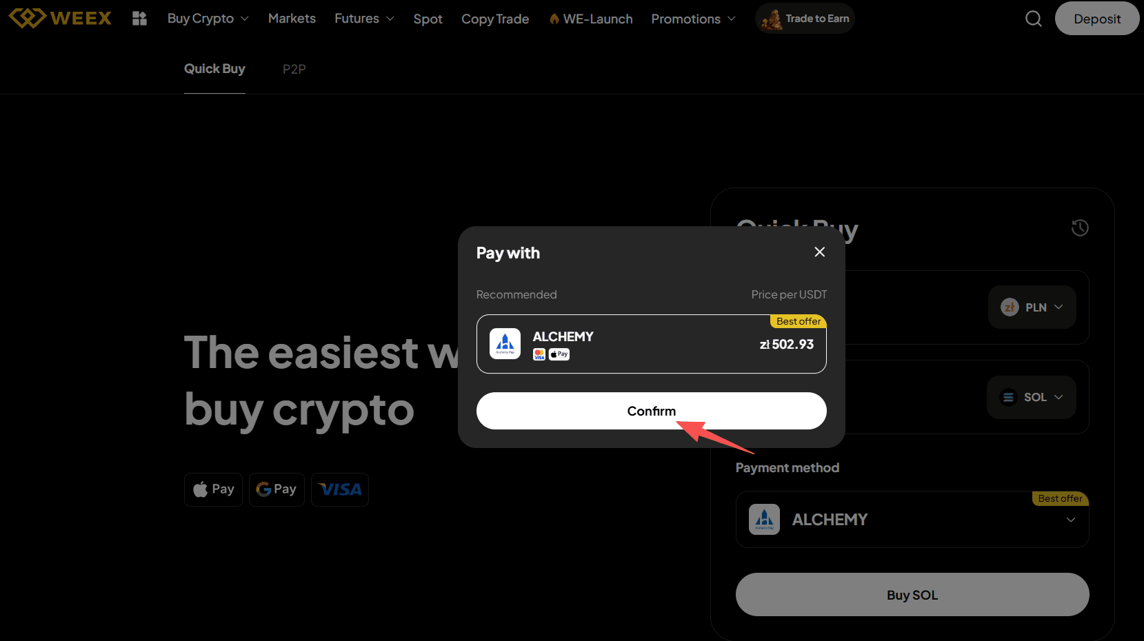 Paso 2: ¿Cómo comprar SOL con PLN en WEEX OTC? Versión web