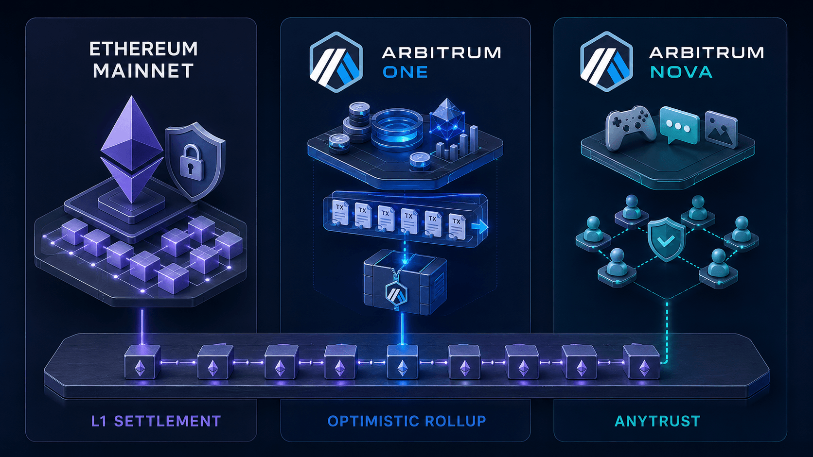 Порівняння Arbitrum One, Arbitrum Nova та основної мережі Ethereum
