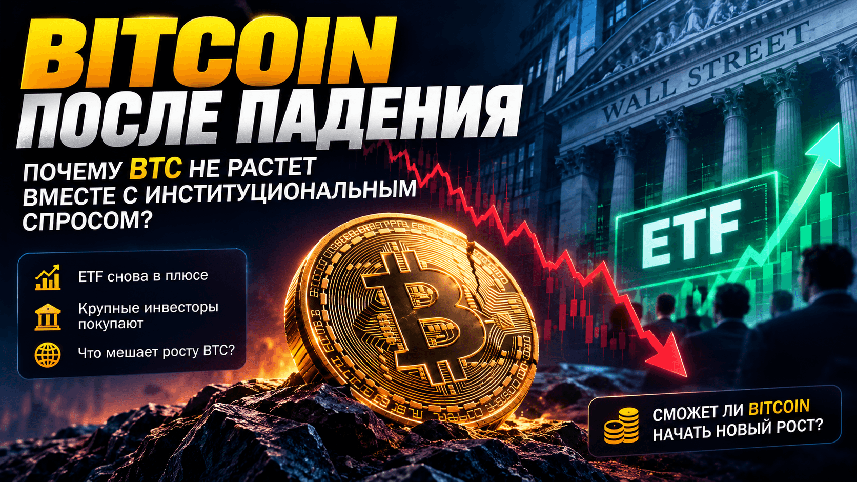 Биткоин после падения: почему BTC не растет вместе с институциональным спросом?
