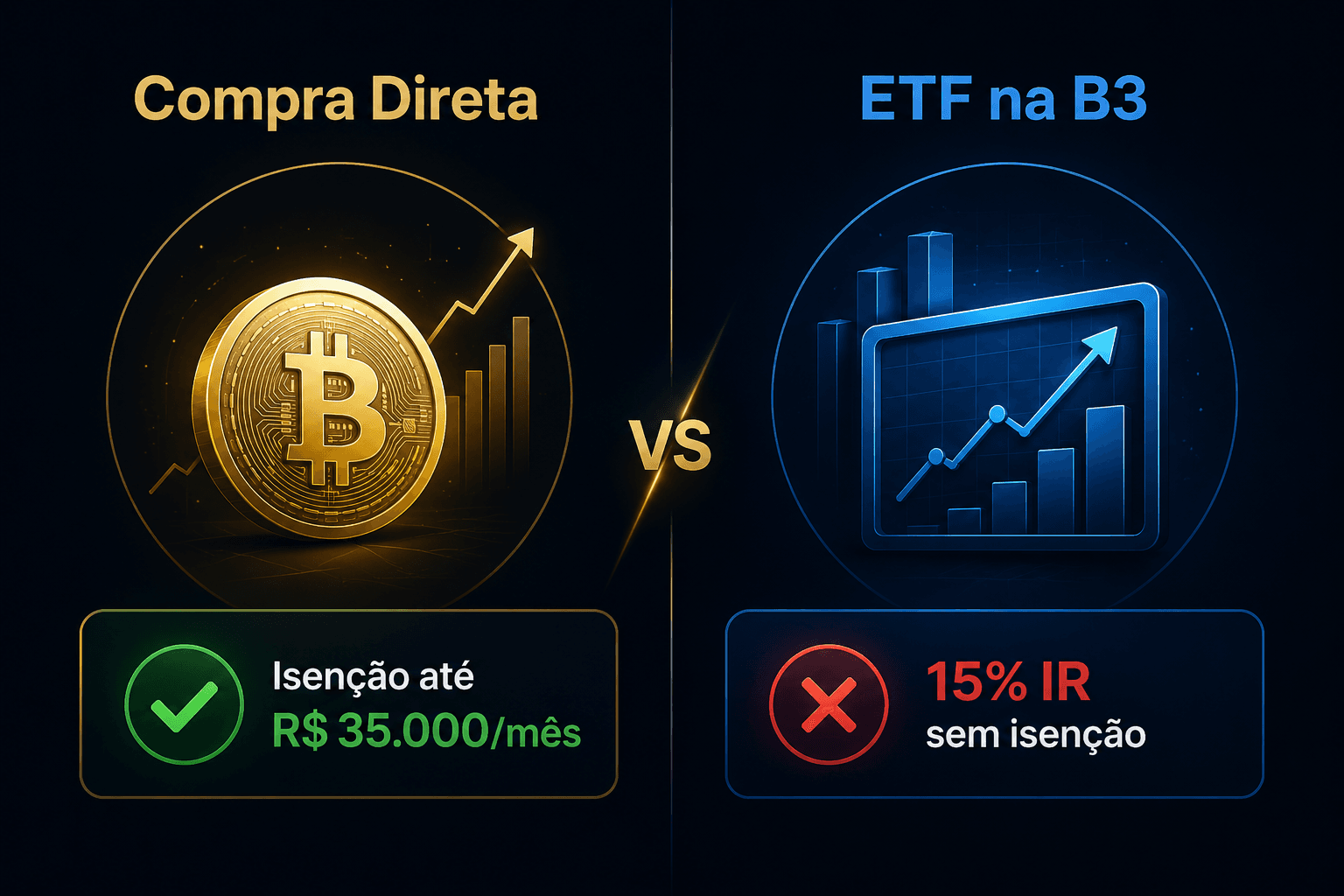 Comparación de impuesto sobre la renta entre ETF de Bitcoin en B3 y compra directa en un exchange