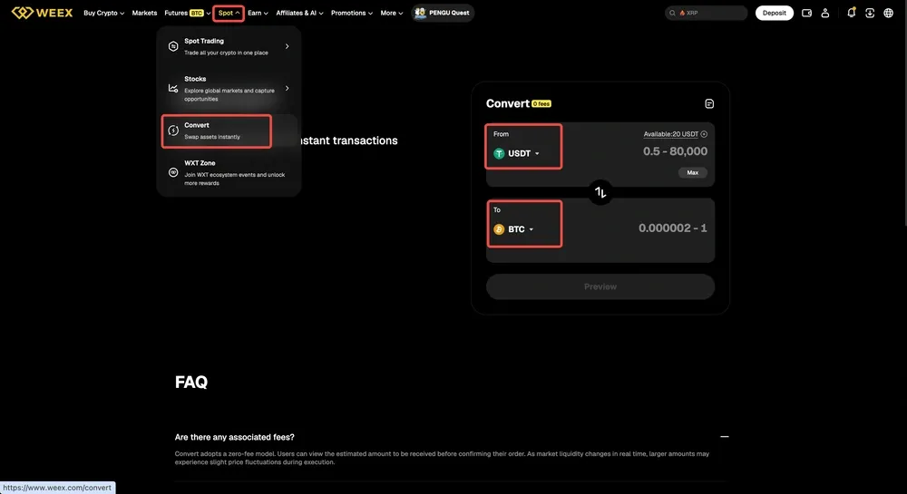 Руководство по WEEX Convert: как обменивать криптовалюту на сайте и в приложении и что на самом деле означает котировка