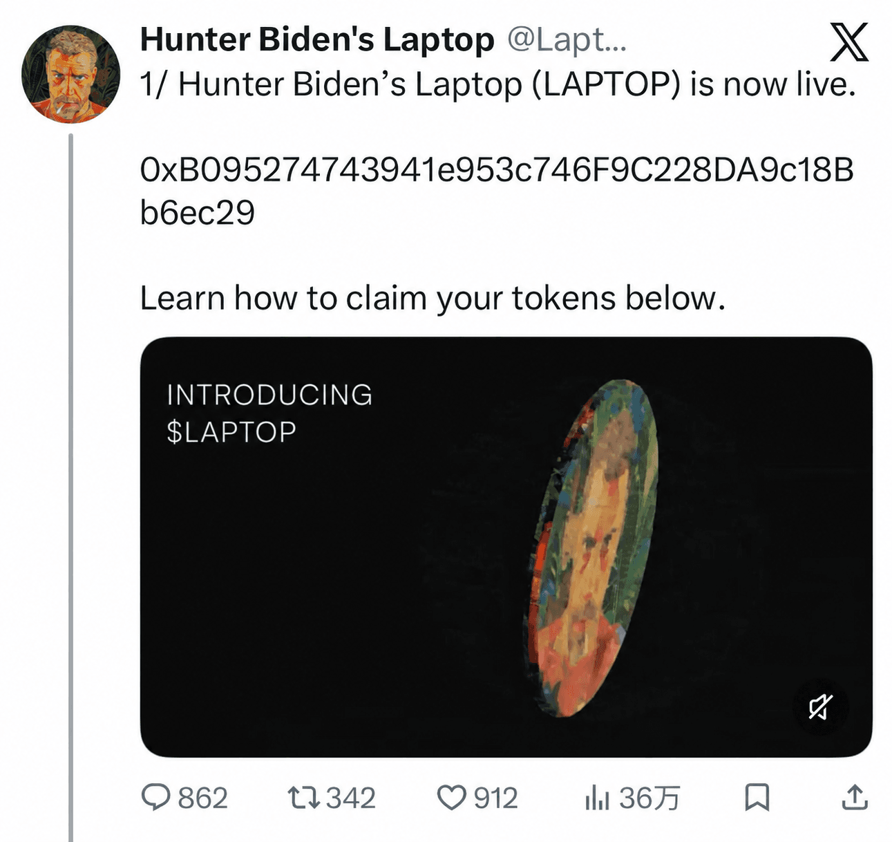 El token LAPTOP de Hunter Biden ya está en Base: cuidado con las copias