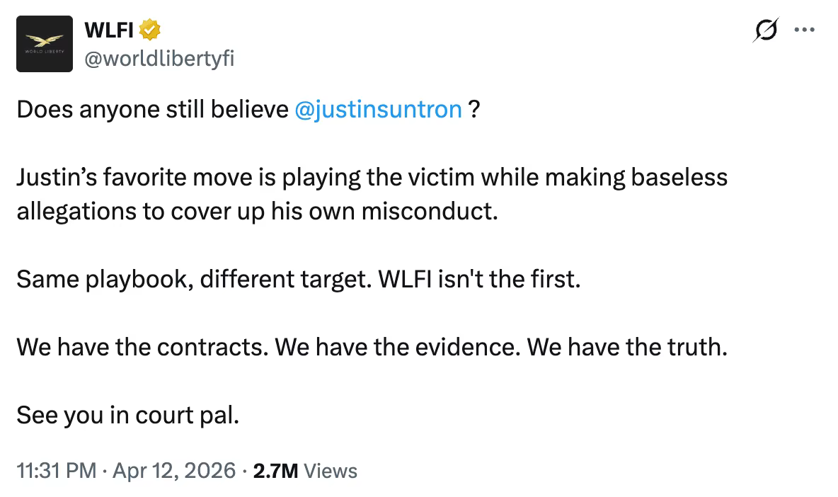 Tranh chấp Justin Sun WLFI