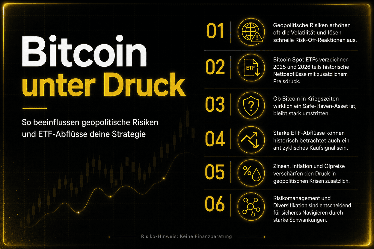 Bitcoin bajo presión: cómo los riesgos geopolíticos y las salidas de ETF influyen en su estrategia