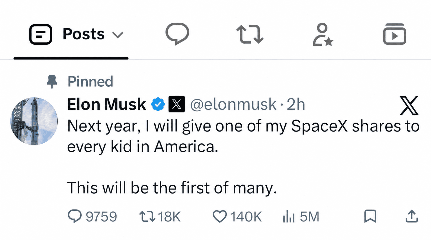 Маск заявил, что подарит «по одной акции SpaceX каждому ребенку в США»: о чем говорится в посте и что остается неясным