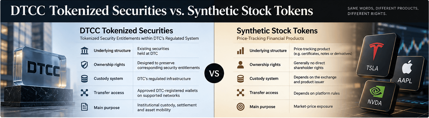 DTCC Tokenized securities synthetic stock tokens