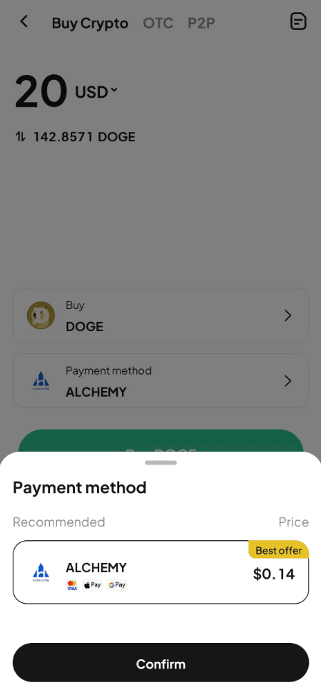 Paso 3: Cómo comprar DOGE con USD en WEEX OTC? Versión de la APP