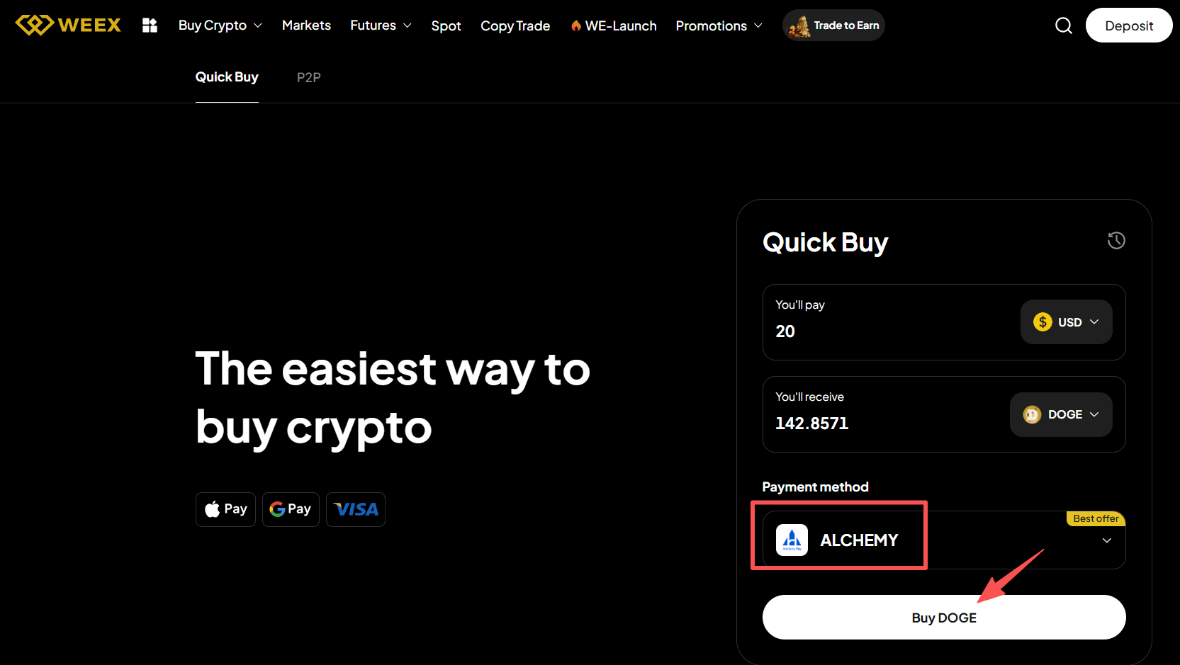 Paso 3: Cómo comprar DOGE con USD en WEEX OTC? Versión web