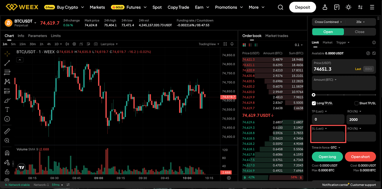 Cómo configurar un stop loss en Weex