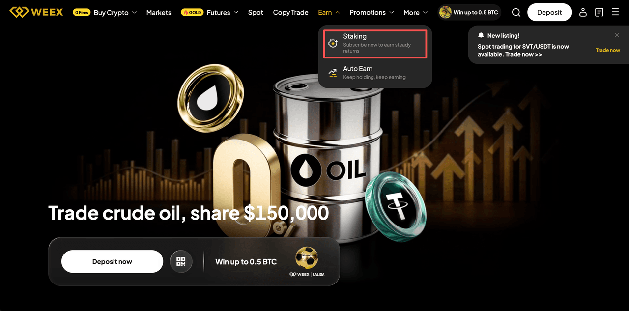 WEEX Diamond Hands Staking: 3% APR on BTC & 2% on WXT for 20 Days