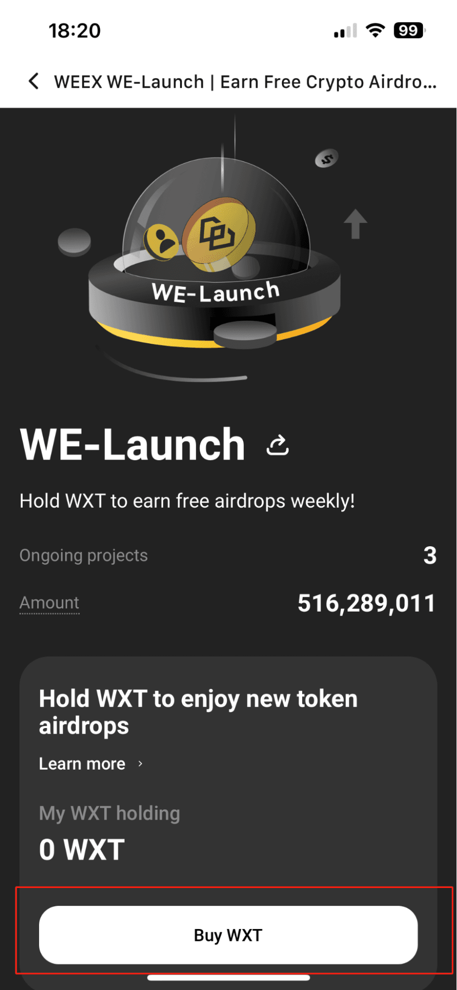 WEEX We-Launch: شراء WXT