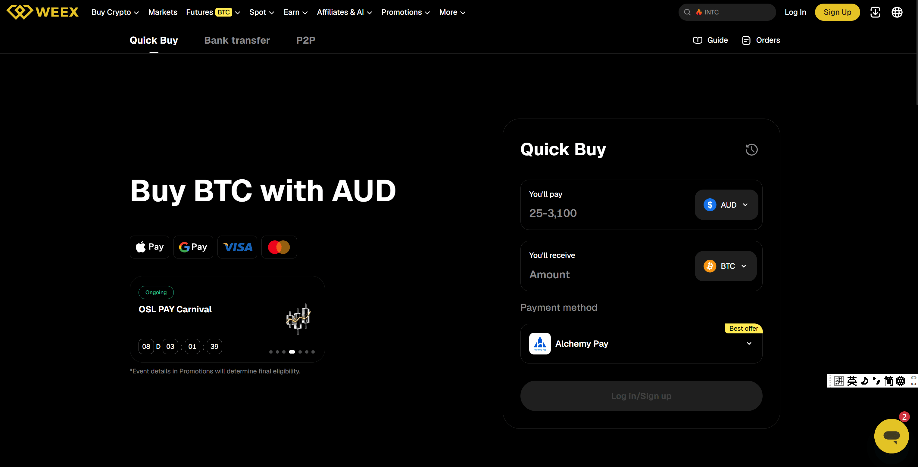 Bitcoin in Australien mit Apple Pay, Google Pay oder Karte kaufen