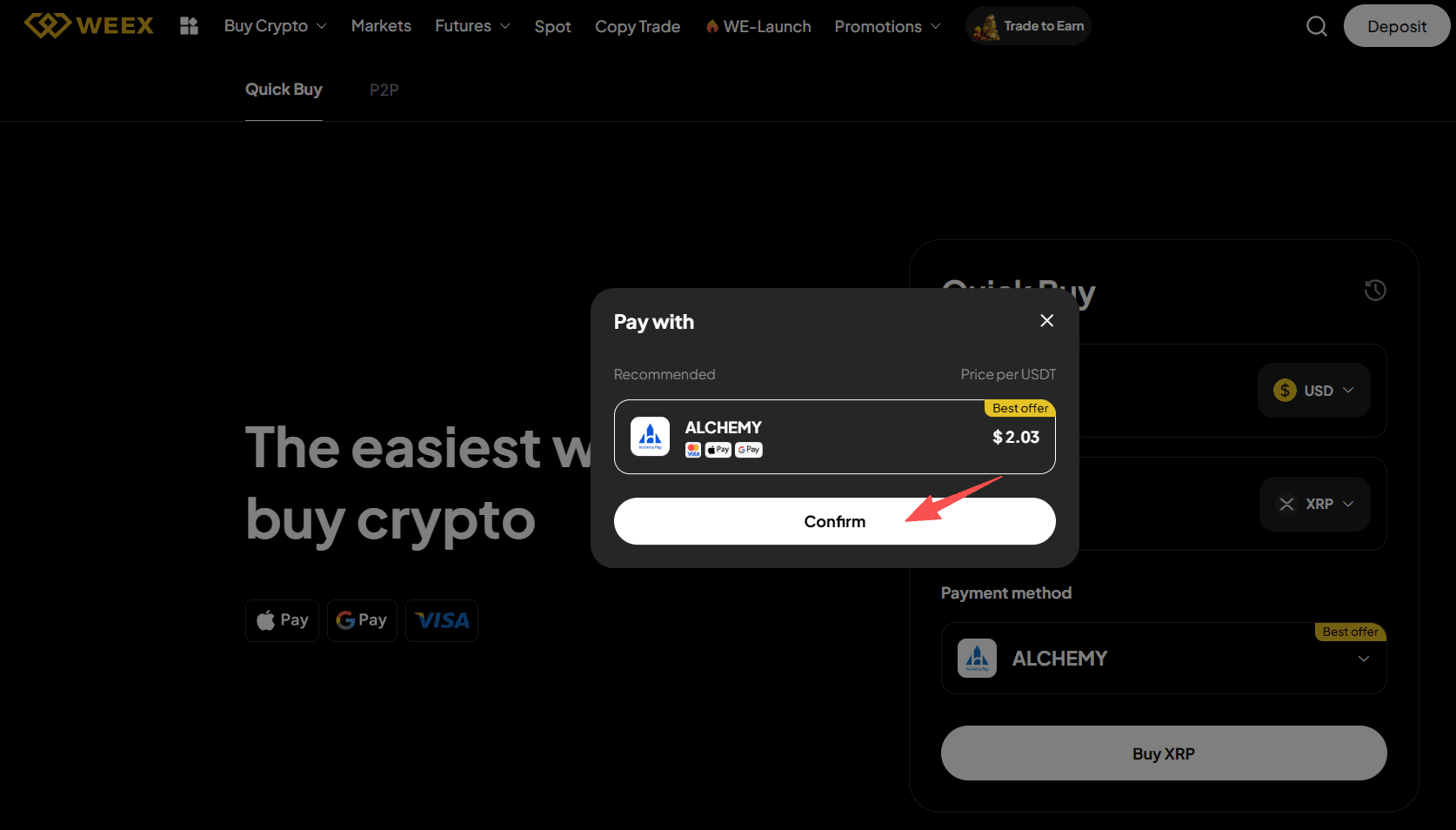 Paso 2: ¿Cómo comprar XRP a través de WEEX OTC? Versión web