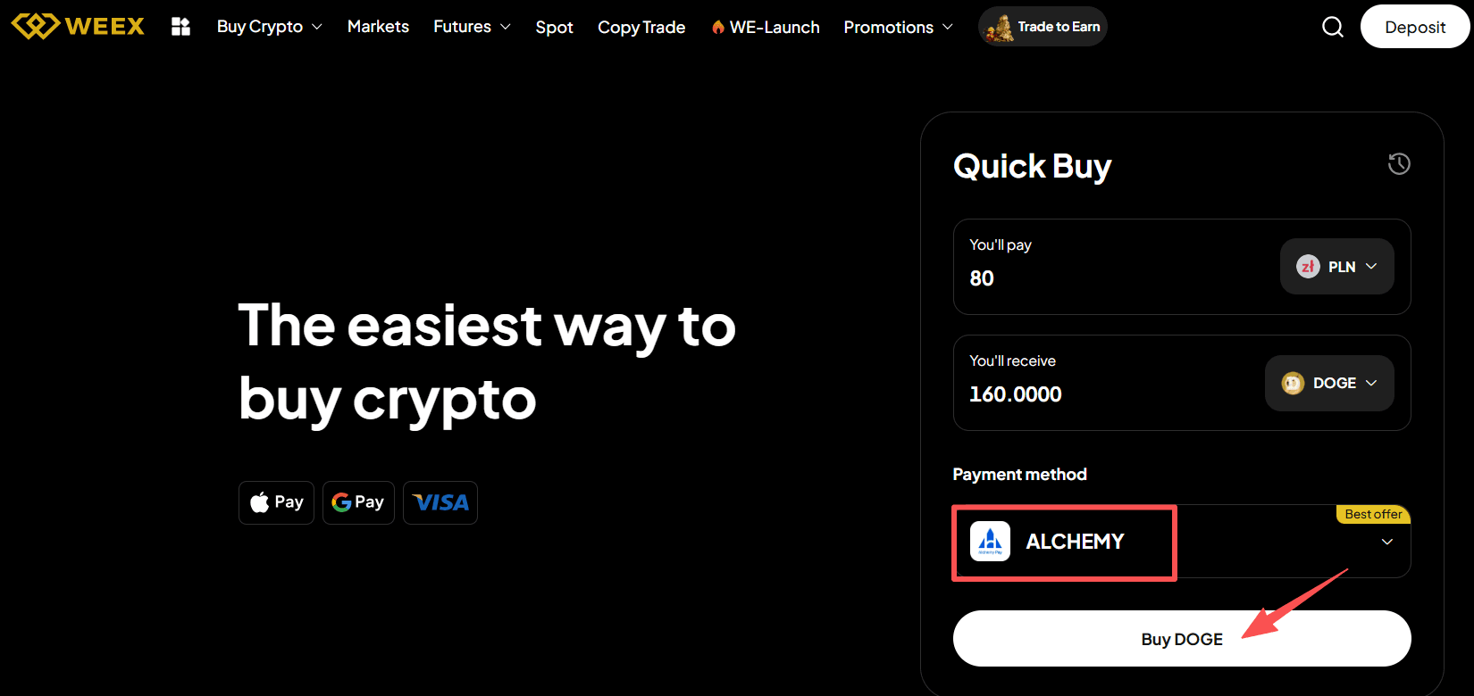 Paso 3: ¿Cómo comprar DOGE con PLN en WEEX OTC? Versión web