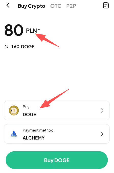 Paso 2: ¿Cómo comprar DOGE con PLN en WEEX OTC? Versión de la APP