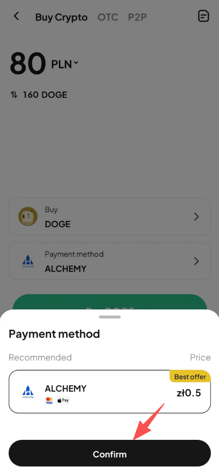 Paso 3: ¿Cómo comprar DOGE con PLN en WEEX OTC? Versión de la APP