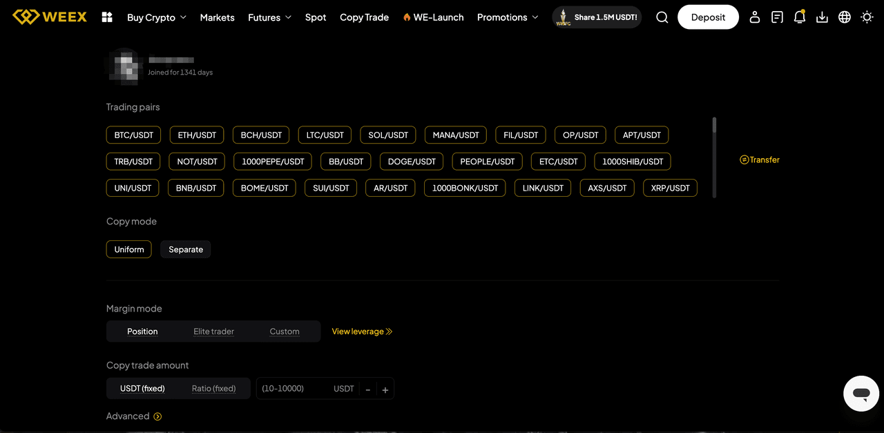 Configurar copy trading en weex