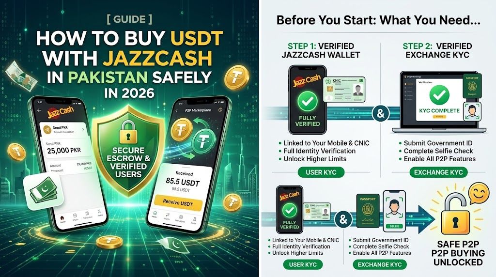 Comment acheter des USDT avec JazzCash au Pakistan en toute sécurité en 2026